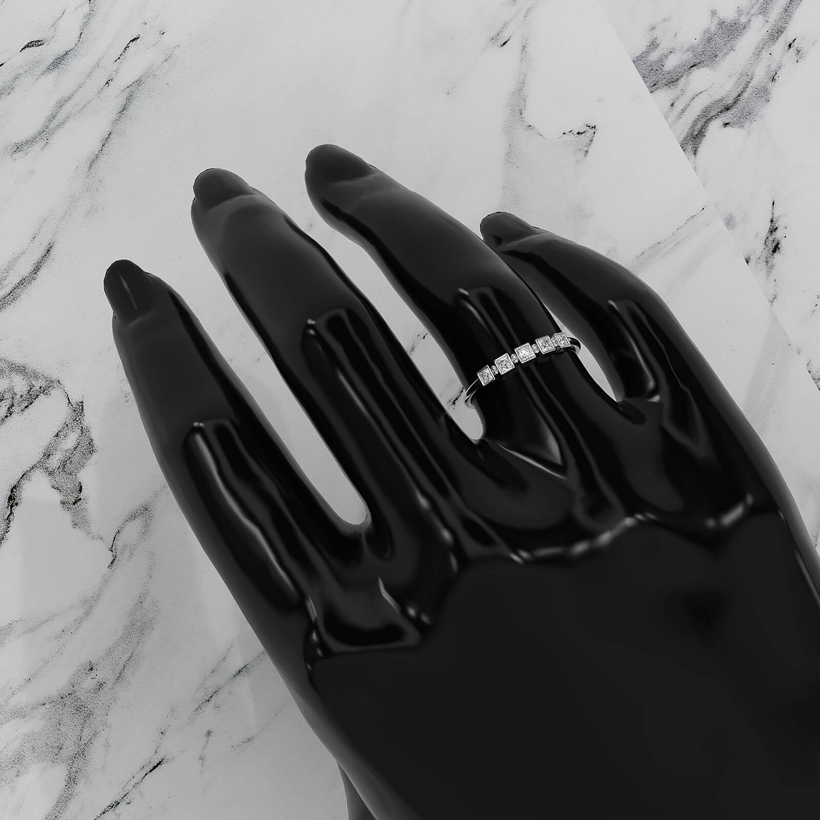 5 Stone Bezel Set Cluster Princess Lab Diamond Fashion Ring 0.23ctw.